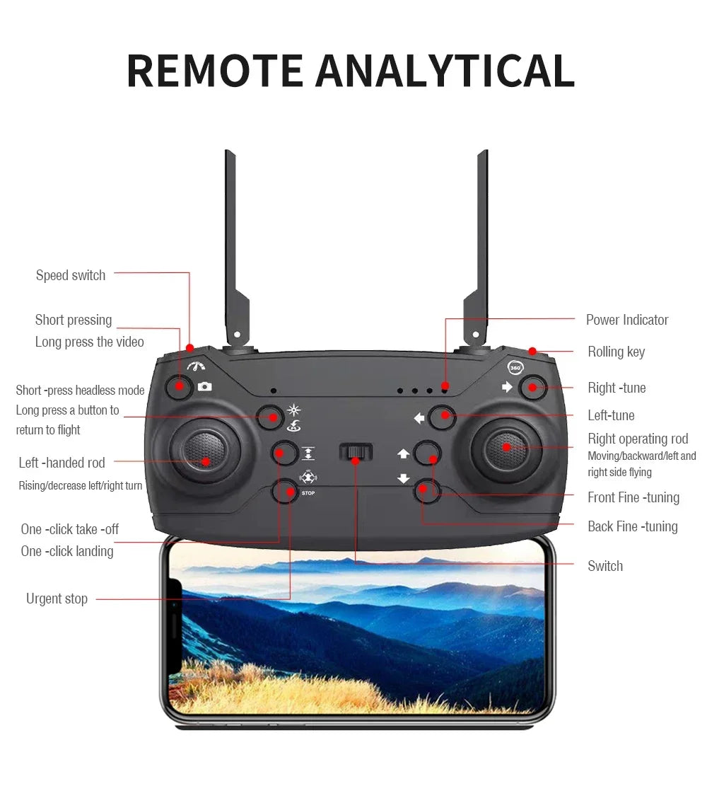 HD 4K Camera E88 Professional Wide Angle RC Drone Foldable Helicopter Aircraft with Altitude Hold